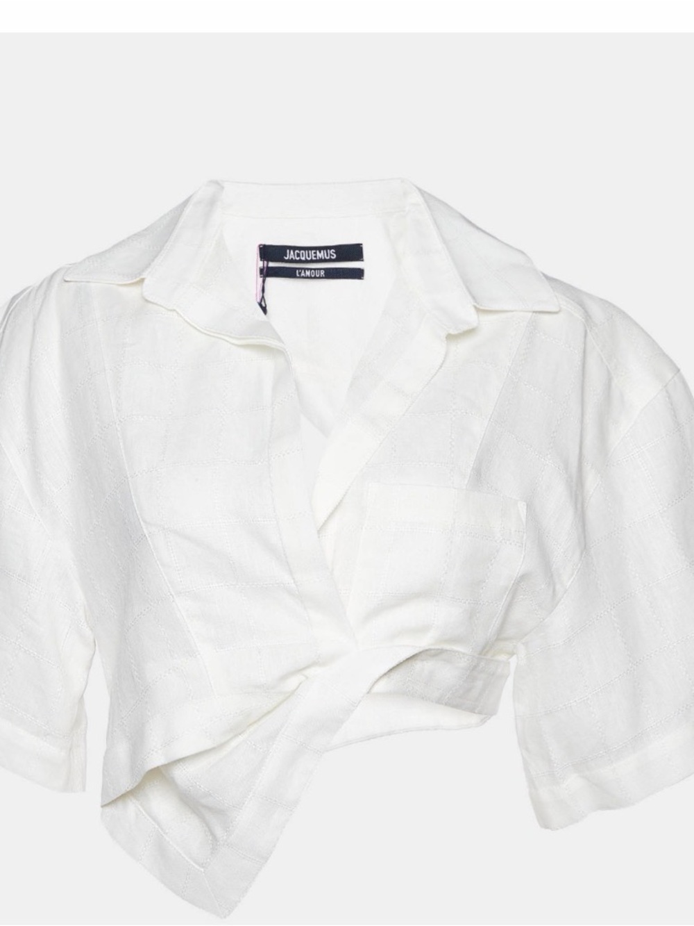 Jacquemus White Cropped Twist-Front Short-Sleeve Shirt